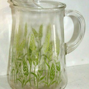 Vintage Libbey Green Yellow Golden Wheat Pitcher Ice Lip